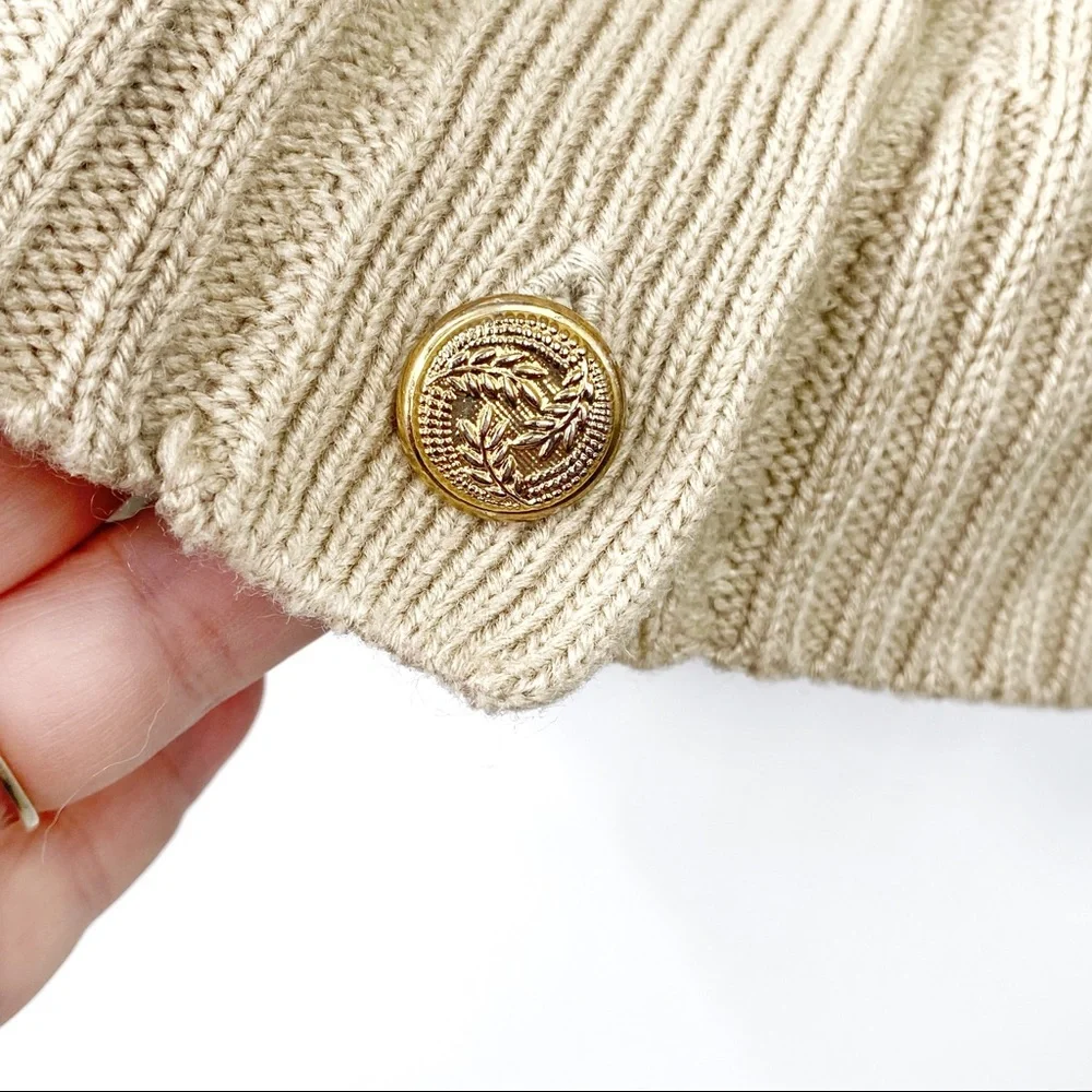 Vintage 90's Chelsea Way Cable Knit Tan Cardigan w Gold Tone Buttons Sz 1X - Picture 4 of 7